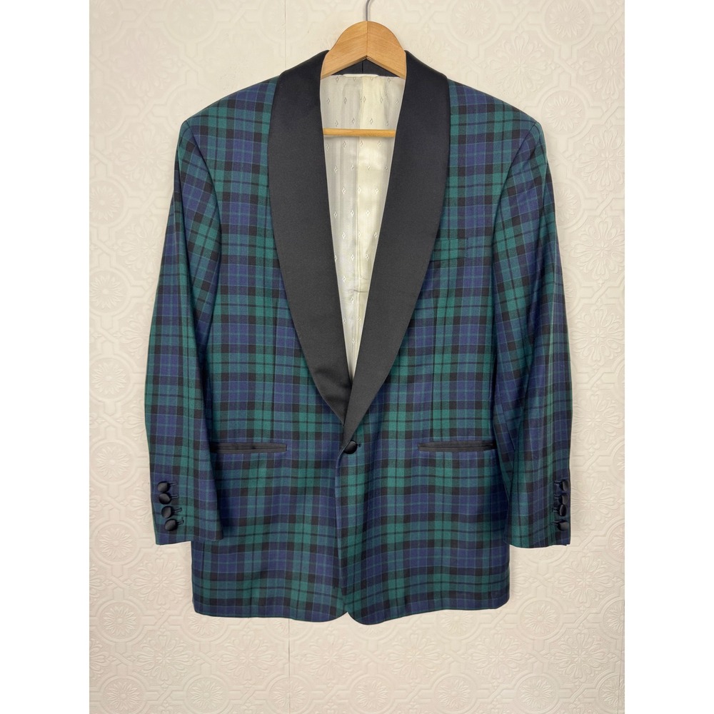Custom Black Watch Tartan Collar Tuxedo Jacket Green Plaid Formal Suit 42 Short